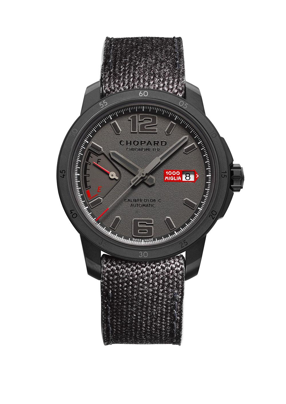 Horlogemerk Chopard en de legendarische Mille Miglia-rally vieren dit jaar dertig jaar partnerschap met een speciaal horloge. De Chopard Mille Miglia GTS Power Control Grigio Speciale heeft namelijk een brandstofmeter.