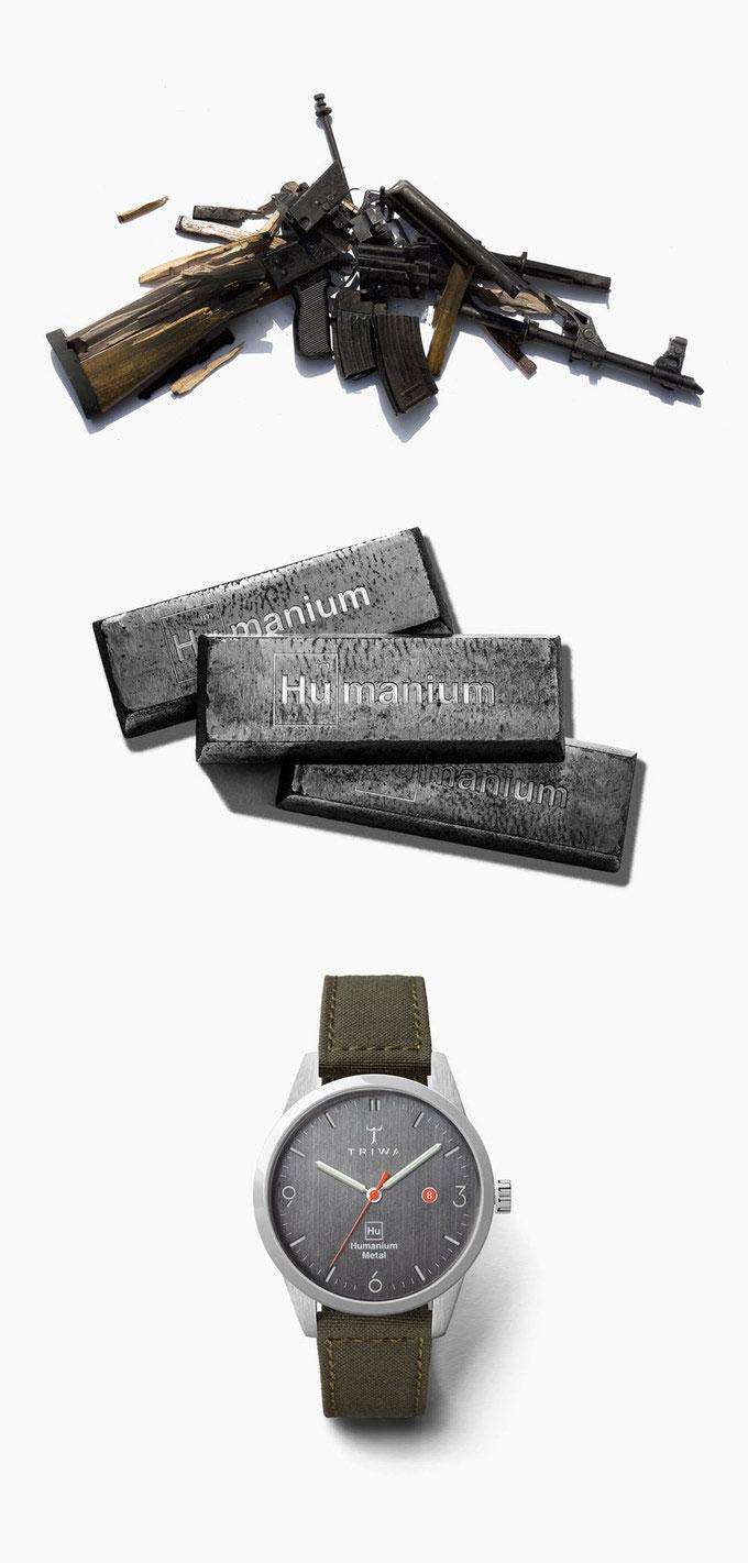 Het Zweedse horlogemerk Triwa gaat horloges maken van omgesmolten illegale vuurwapens. Om zo een vuist te maken tegen de illegale wapenhandel en de vele doden en gewonden die door die handel vallen.