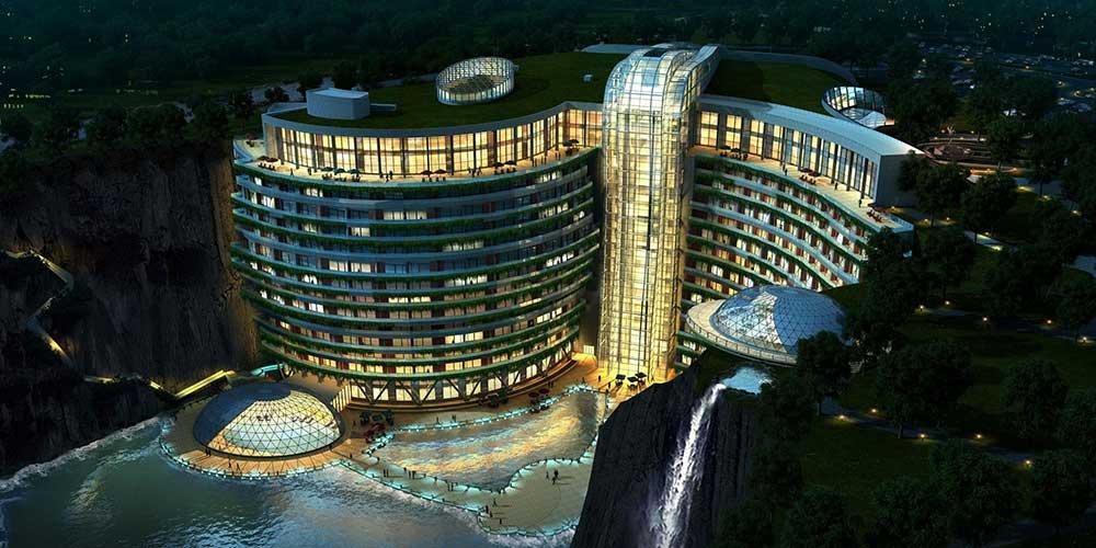 In China opent binnenkort het eerste ondergrondse hotel ter wereld. Een oude steengroeve bleek de perfecte plek om om te toveren tot luxe hotel.