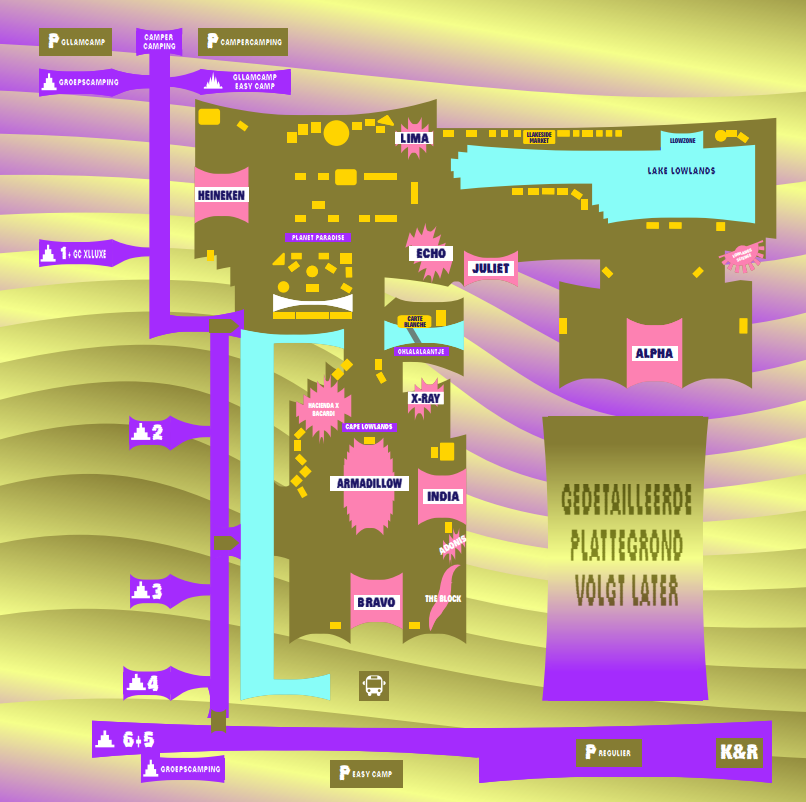 Dit is de plattegrond van Lowlands 2026, en dit is de beste camping voor feestvierders én rustzoekers
