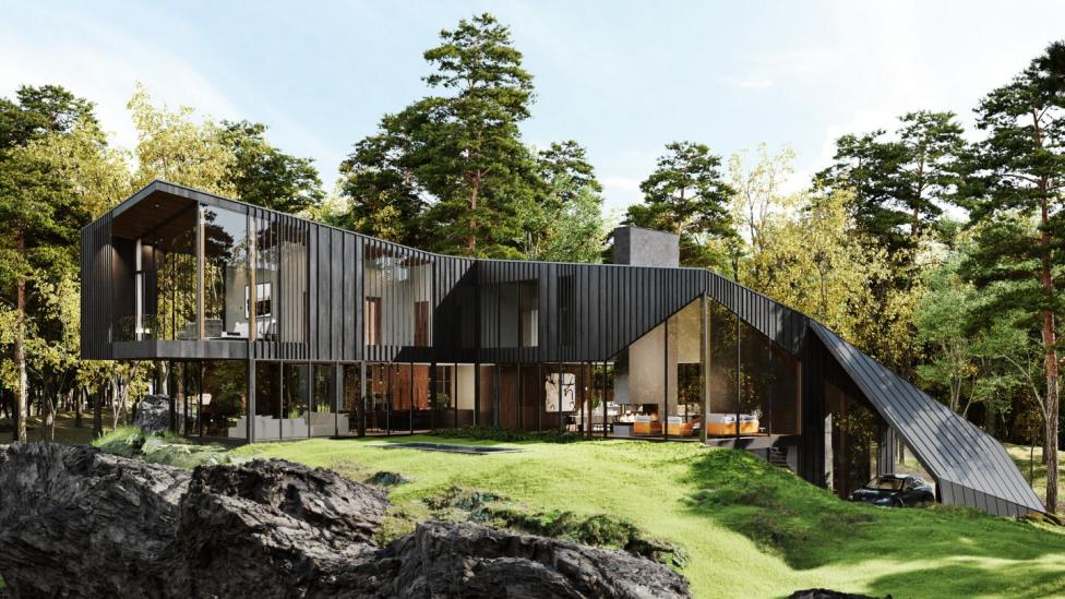 Aston Martin ontwerp droomhuis middenin het bos