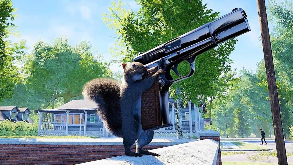 In deze nieuwe game speel je een eekhoorn met een geweer