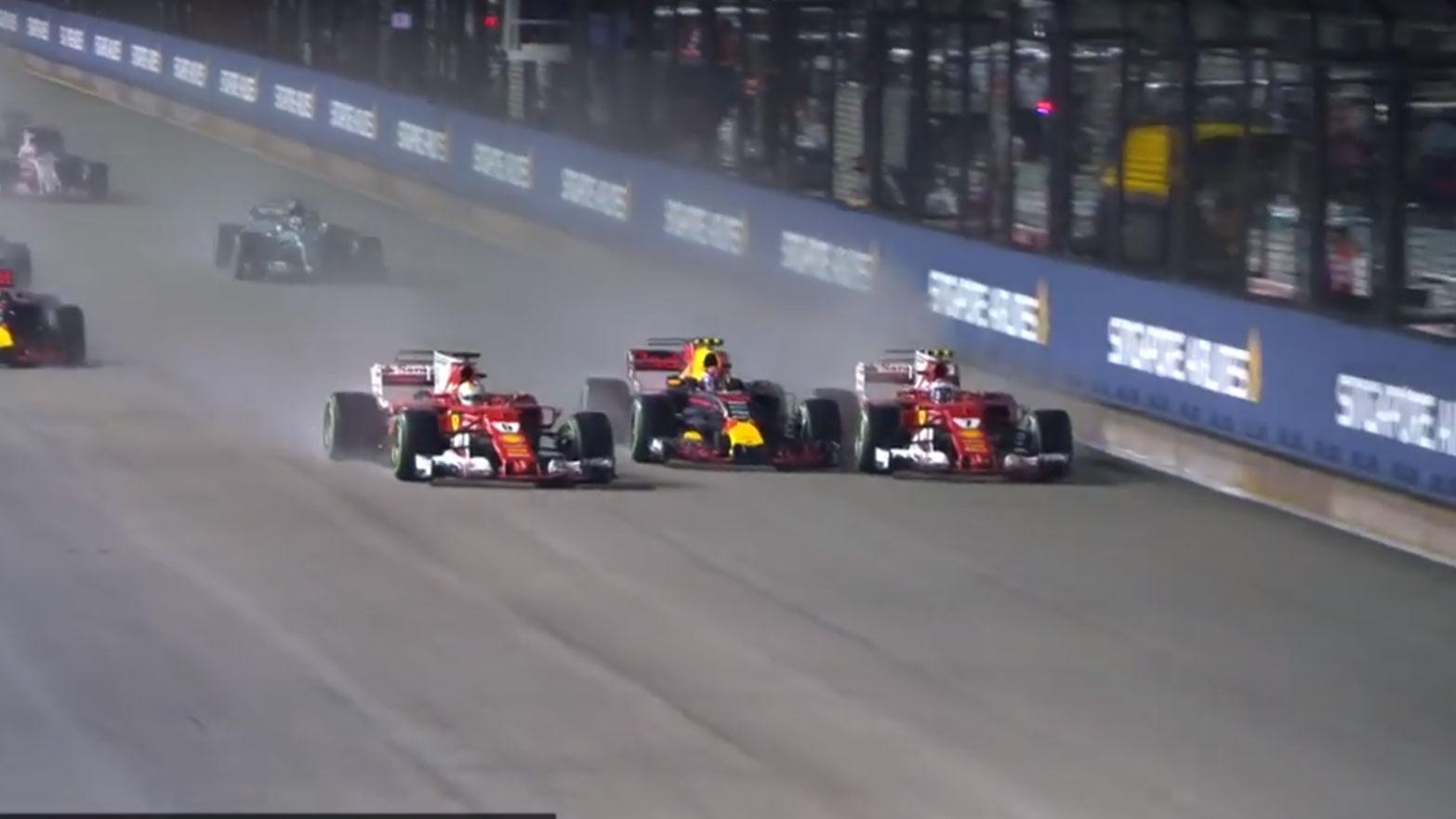 Crash Verstappen, Vettel en raikkonen in Singapore