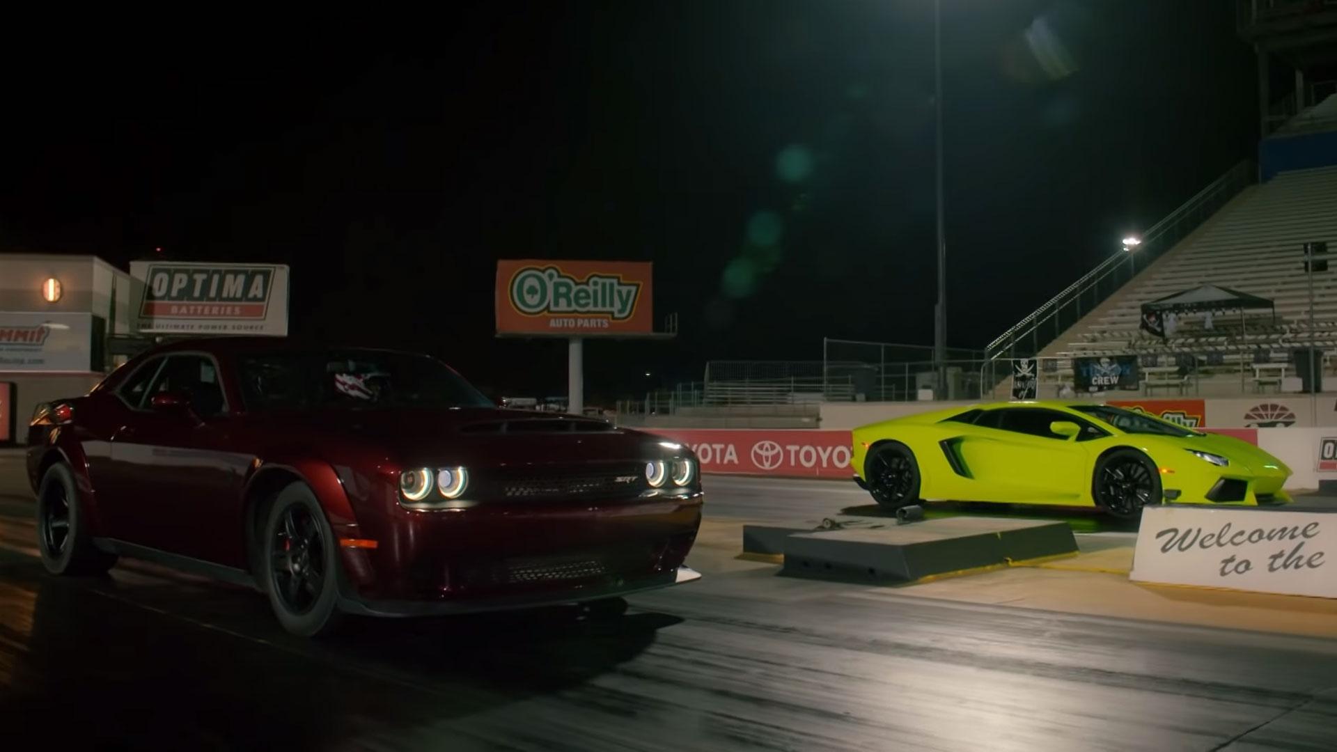 Dodge Demon vs Lamborghini Aventador - TopGear Nederland