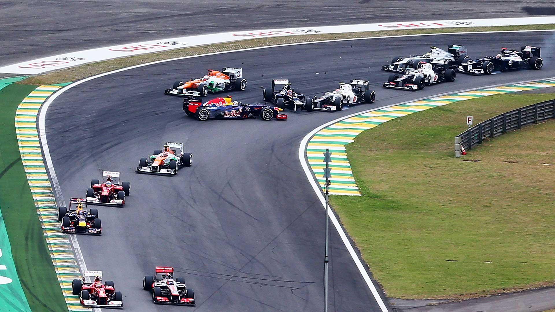 Start van GP van Brazilië 2012 Sebastian Vettel