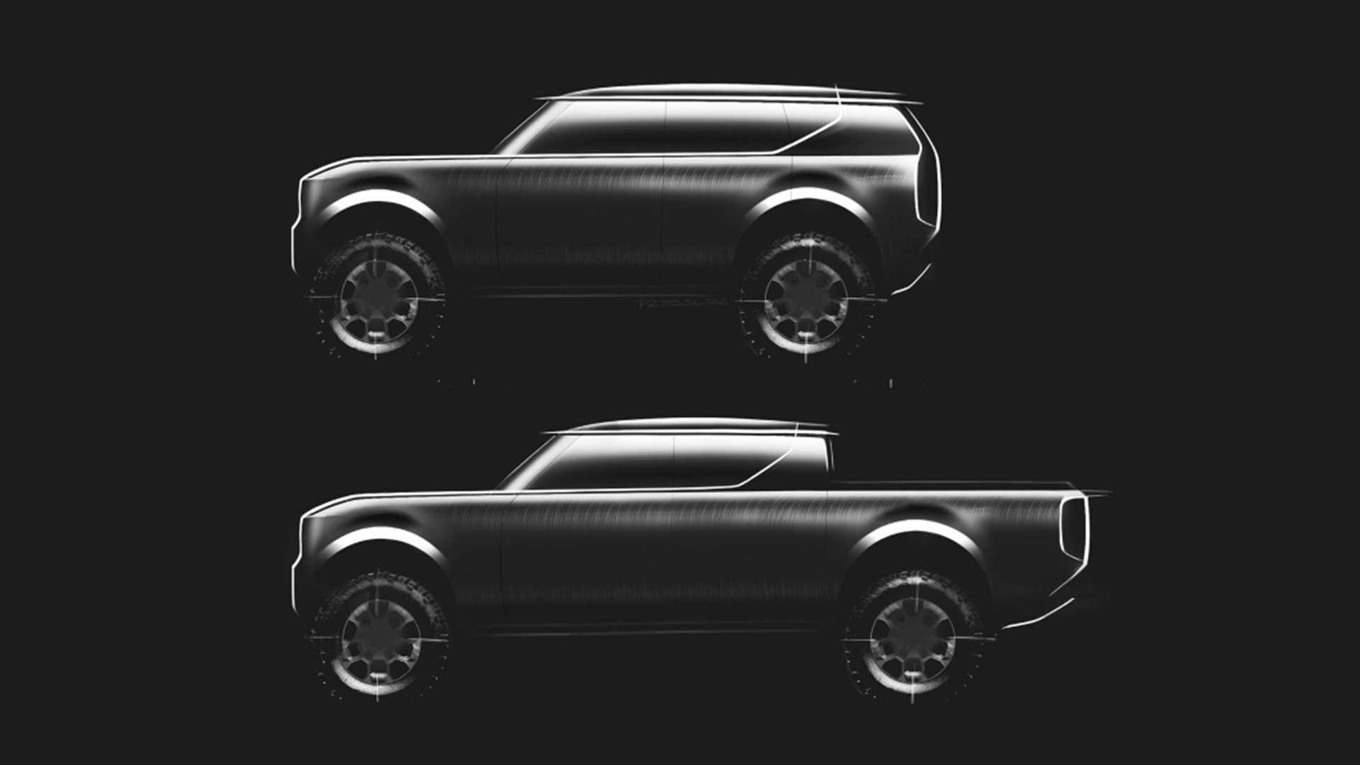 Scout teaser pickup and SUV