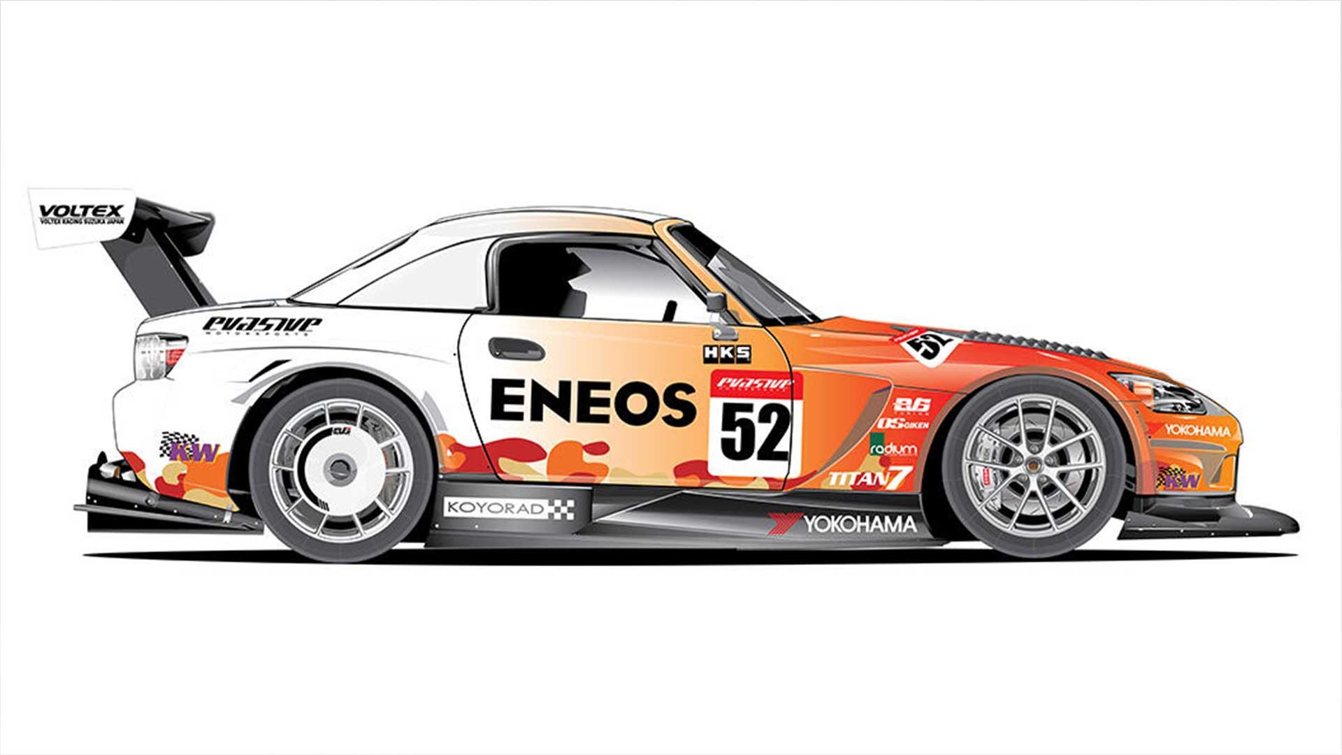 Honda S2000R van Evasive Motorsport Pikes Peak versie zijkant tekening