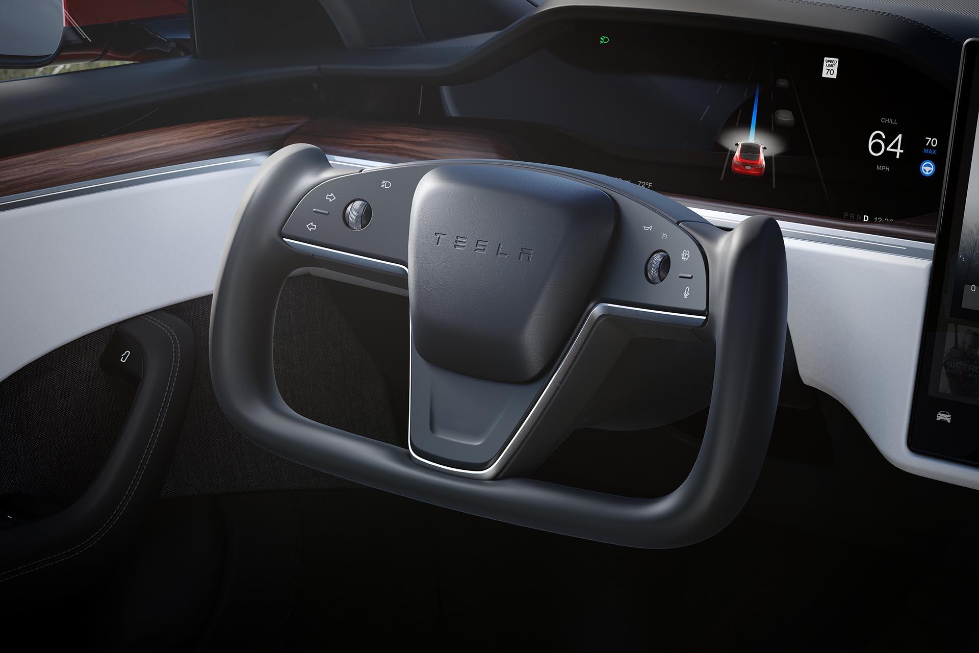 Tesla Model S Plaid (2023) interior steering wheel yoke steering wheel