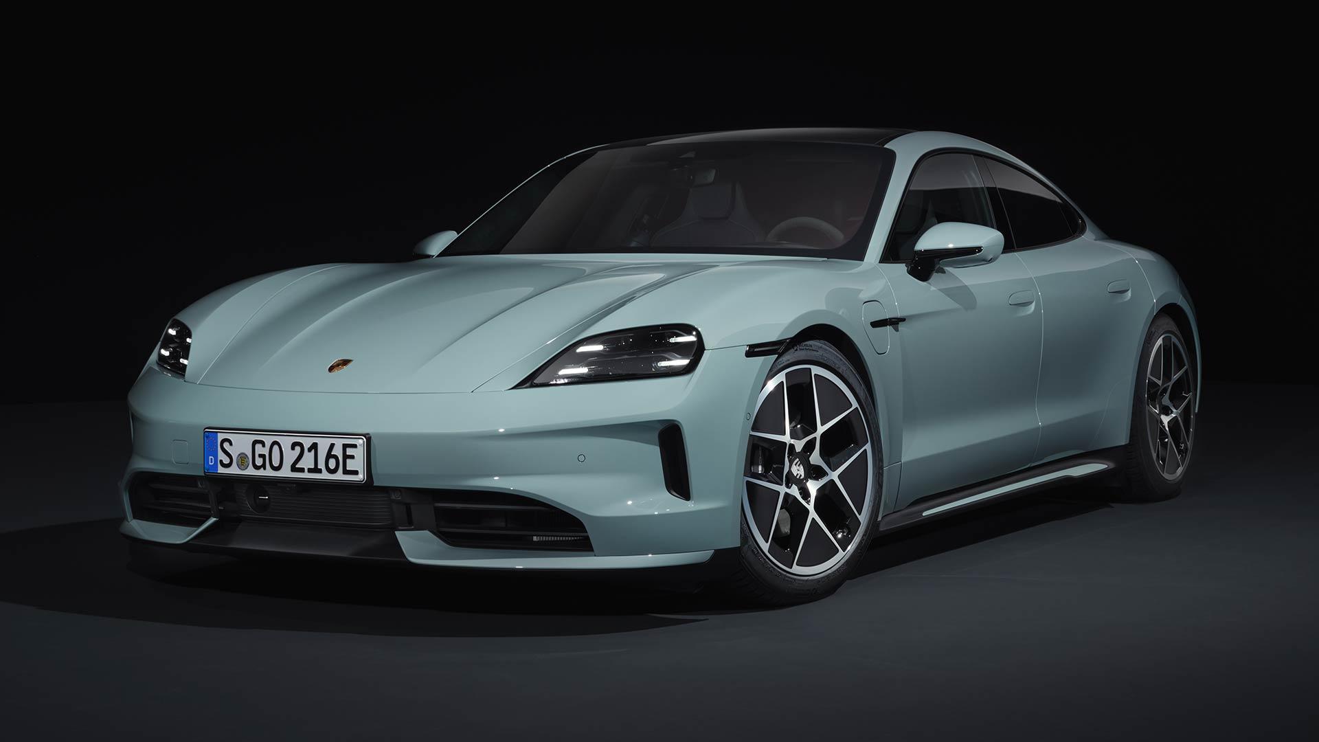 Porsche Taycan facelift 2024: 3/4 voor studio turquoise