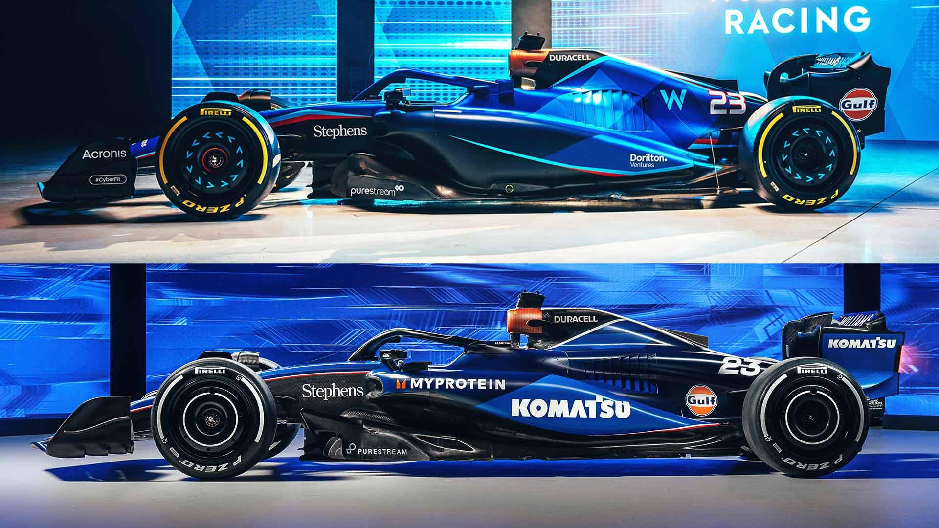 Williams F1 auto's van 2023 en 2024