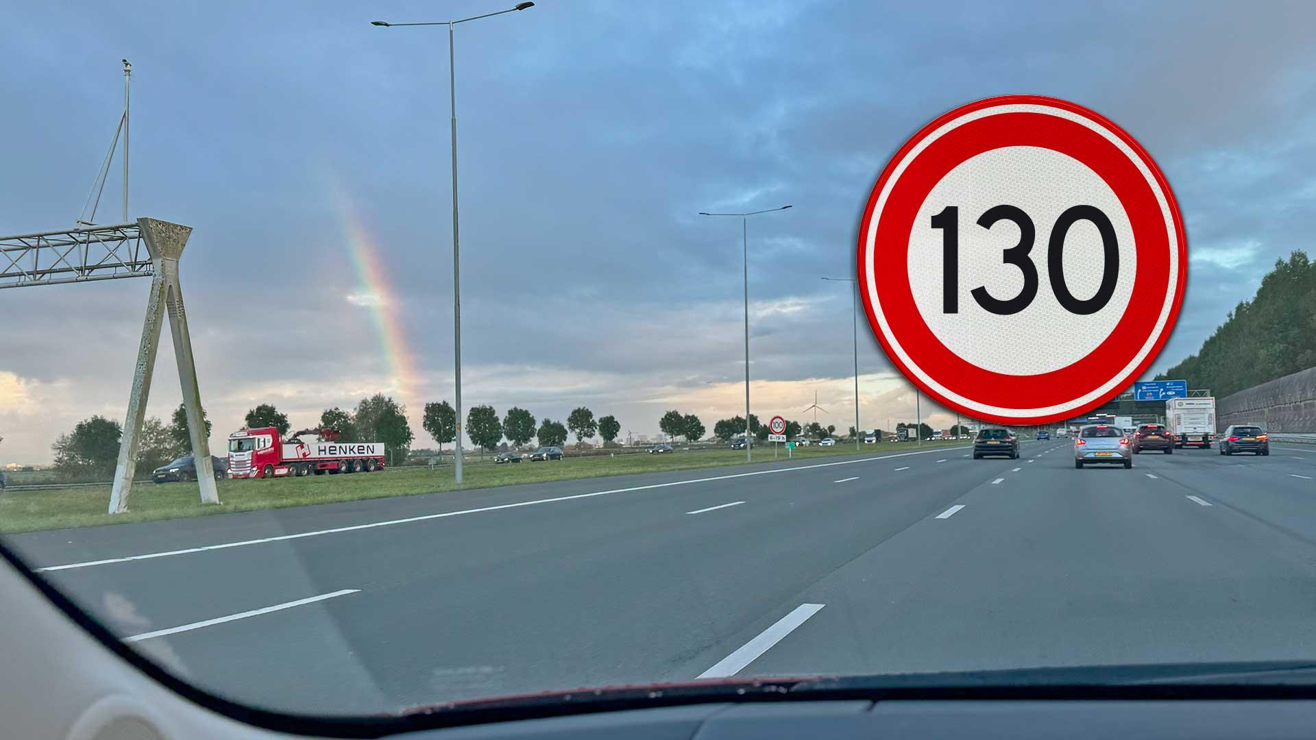 130 rijden op A2 met regenboog