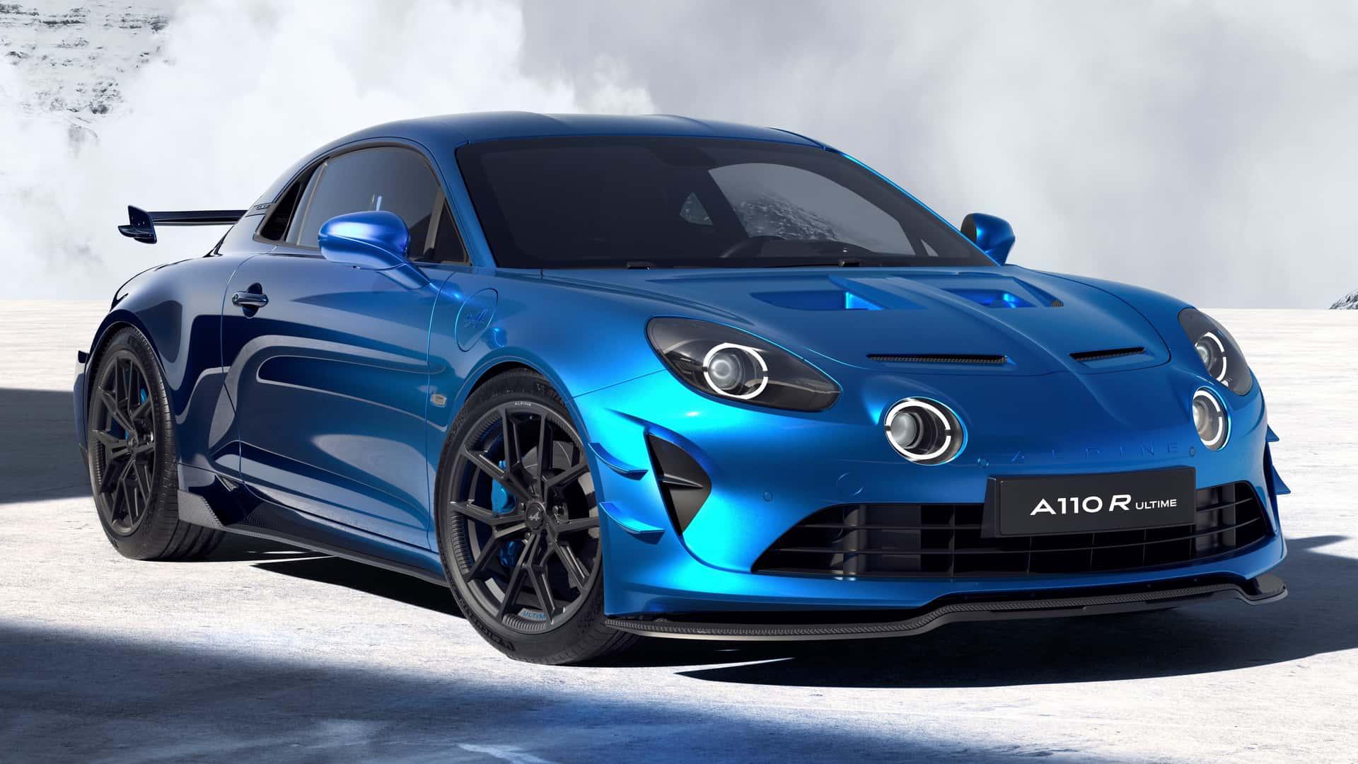 Alpine A110 R Ultieme blauw (2024) voorzijde rechts voor schuin