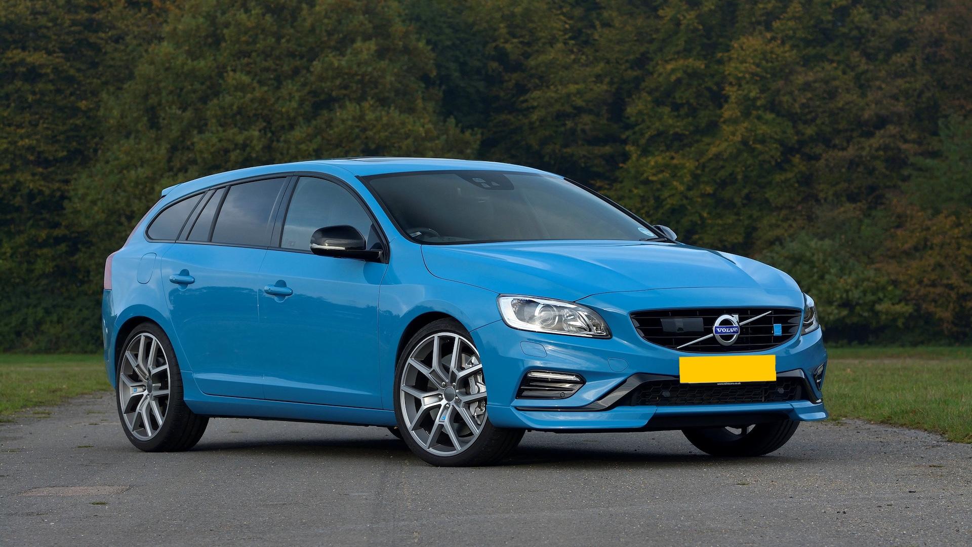 Volvo V60 Polestar blauw (2016) zijkant rechts schuin voor