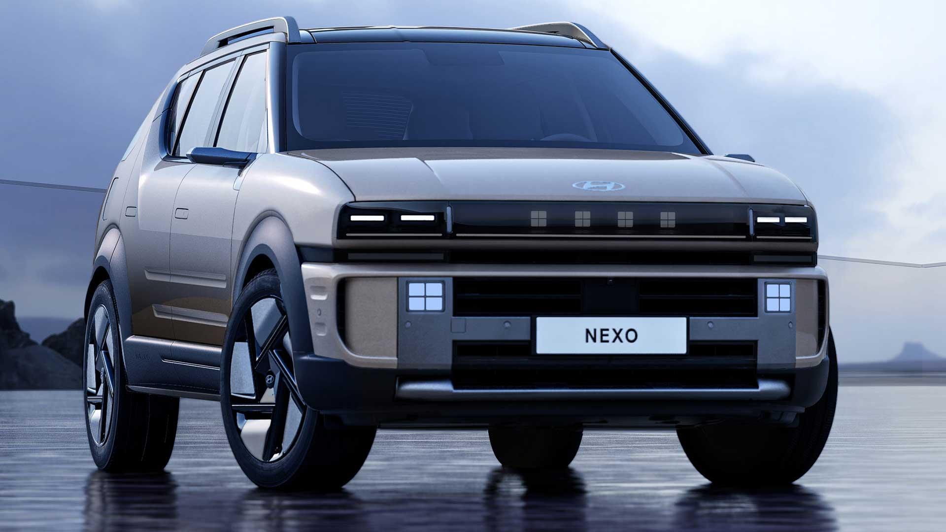 Hyundai Nexo grijs (2025) zijkant rechts schuin voor neus