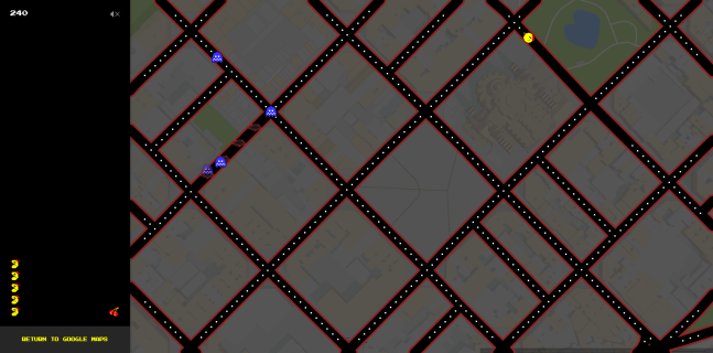 Ms. Pac-Man spelen in Google Maps