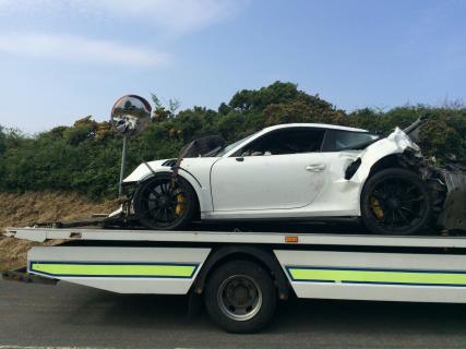 Porsche 911 GT3 RS verliest motorblok bij crash