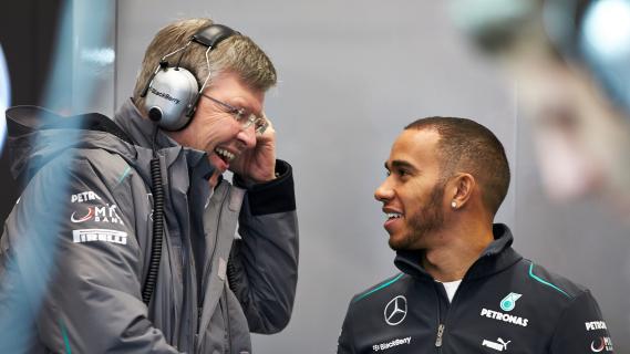 Ross Brawn en Lewis Hamilton