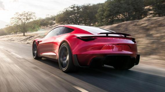 Tesla Roadster links achter
