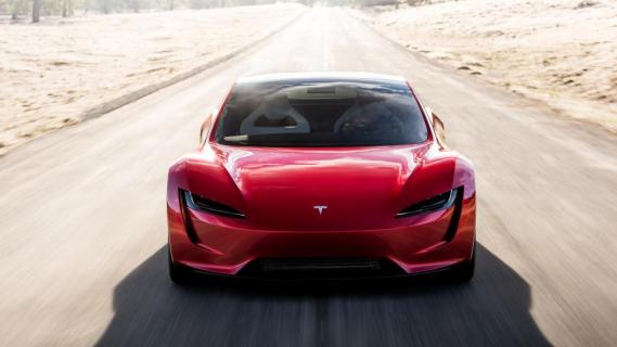 Tesla Roadster recht voor