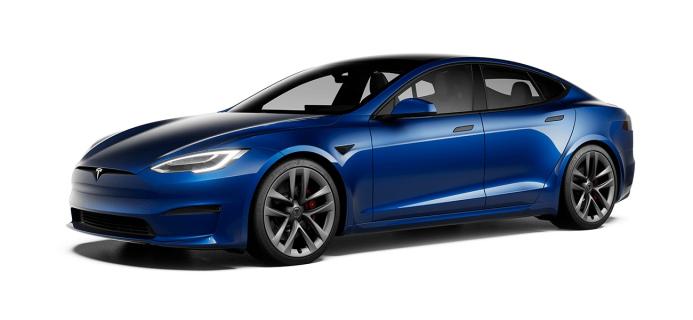 Blauwe Tesla Model S (2021)