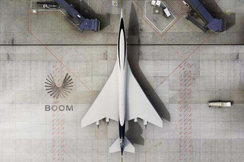 Boom Overture supersonisch vliegtuig van bovenaf