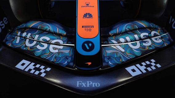 McLaren F1 2022 speciale kleurstelling GP van Abu Dhabi voorvleugel