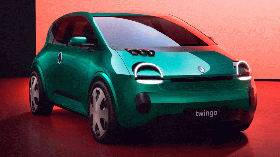 Elektrische Renault Twingo prototype schuin voor