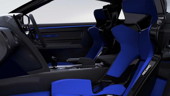 Blauwe Nissan Skyline R36 GT-R interieur