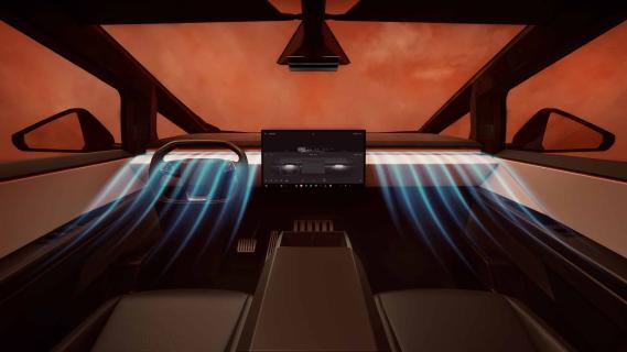 Tesla Cybertruck (2023) productiemodel interieur ventilatie rond stuur