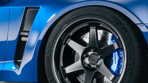 Blauwe Nissan Skyline R36 GT-R