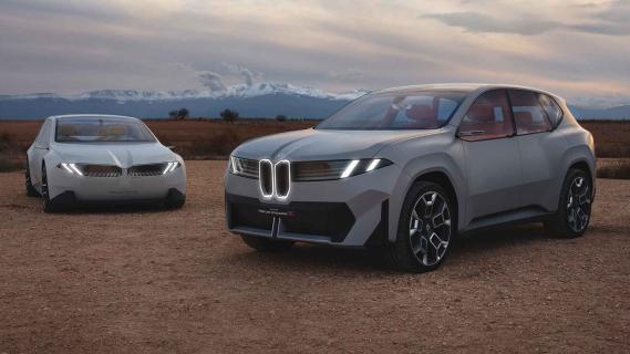 BMW Neue Klasse Vision X schuin voor met Neue Klasse sedan