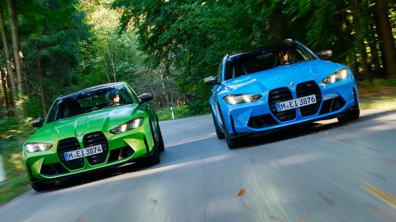 BMW M3 sedan en Touring facelift 2024 rijdend voorkant