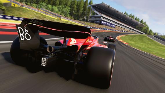 F1 24 Screenshot Leclerc rijdend achterkant Eau Rouge