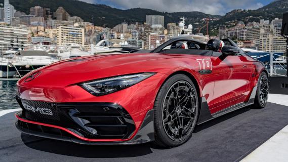 Mercedes-AMG PureSpeed conceptauto speedster schuin voor Monaco