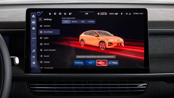 Xpeng G6 AWD Performance 2024 review: interieur detail scherm rijmodi