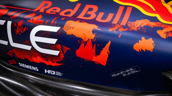 Red Bull F1-auto GP van Groot-Brittannië 2024 Silverstone detail verf vlekken