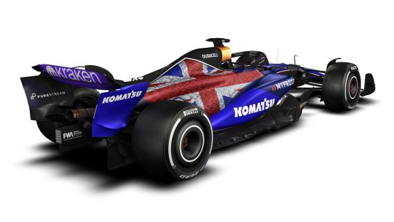 Williams F1 speciale kleurstelling GP van Groot-Brittannië 2024 schuin achter