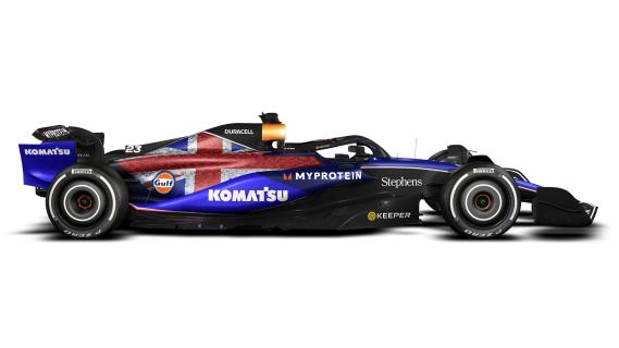 Williams F1 speciale kleurstelling GP van Groot-Brittannië 2024 zijkant