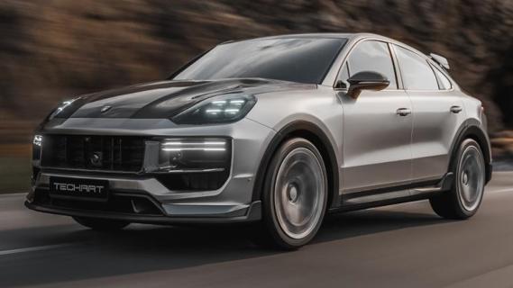 Techart Cayenne S facelift zilvergrijs links voor zijkant rijdend