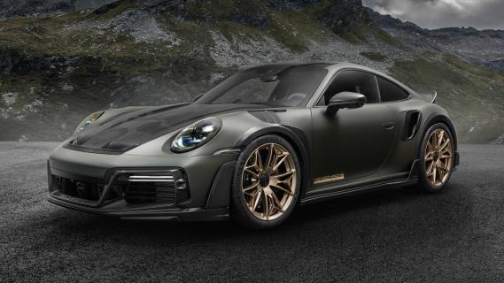 Techart GTstreetR Monochrome 911 Turbo S (2024) groen voorzijde schuin voor links