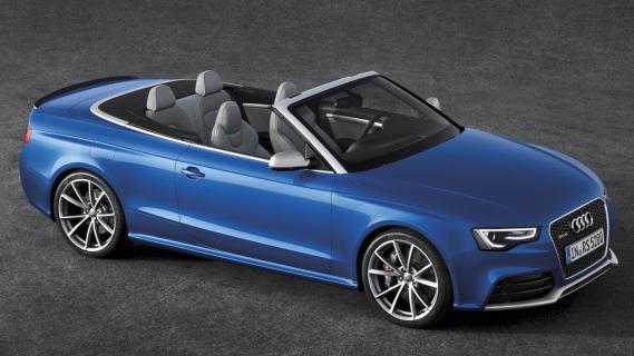 Audi RS 5 Cabriolet (8T) facelift blauw-zijkant voor dak open