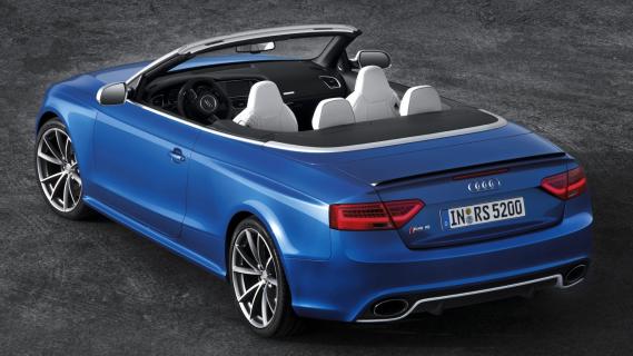 Audi RS 5 Cabriolet (8T) facelift blauw-zijkant achter dak open