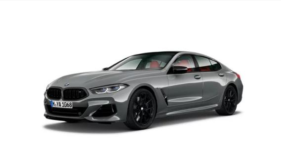 BMW M850i Gran Coupe Final Edition grijs schuin links voor