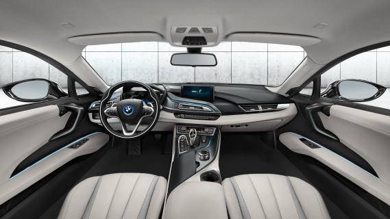 BMW i8 Coupe interieur beige dashboard (2014)