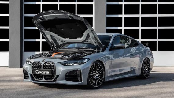 G-Power M440i Coupe grijs zijkant voor motorkap open