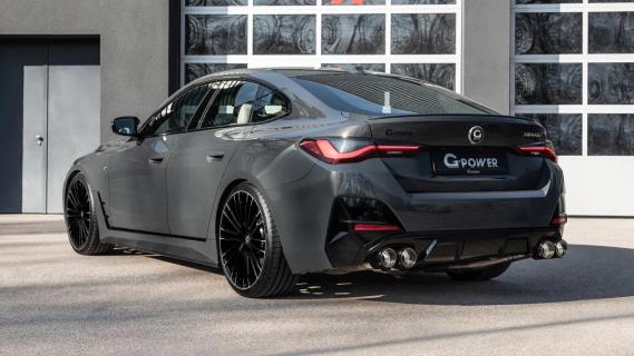 G-Power M440i Gran Coupe donkergrijs zijkant achter schuin