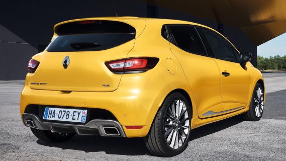 Renault Clio RS facelift geel zijkant rechts achter