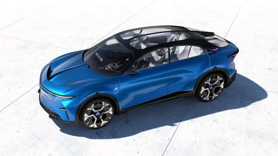 Alpine A390 B Concept (2024) blauw zijkant links voor schuin hoog