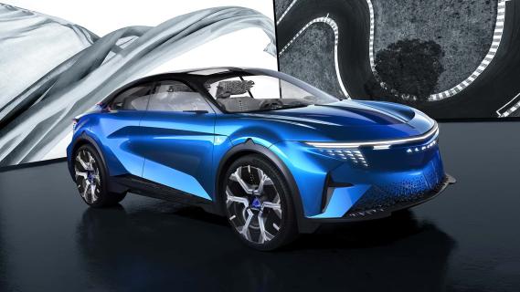 Alpine A390 B Concept (2024) blauw zijkant rechts schuin voor laag