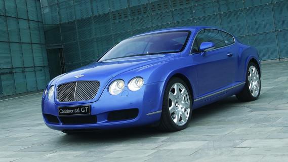 Bentley Continental GT Mulliner Driving Specification (2005) blauw zijkant links voor schuin